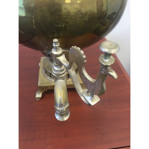 Antique Vintage Russian Brass Samovar Wood Handles Peacock Rooster Spout - Picture 2 of 10